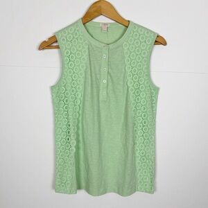 J. Crew Mint Green Sleeveless Henley Top Eyelet Crochet Size Small